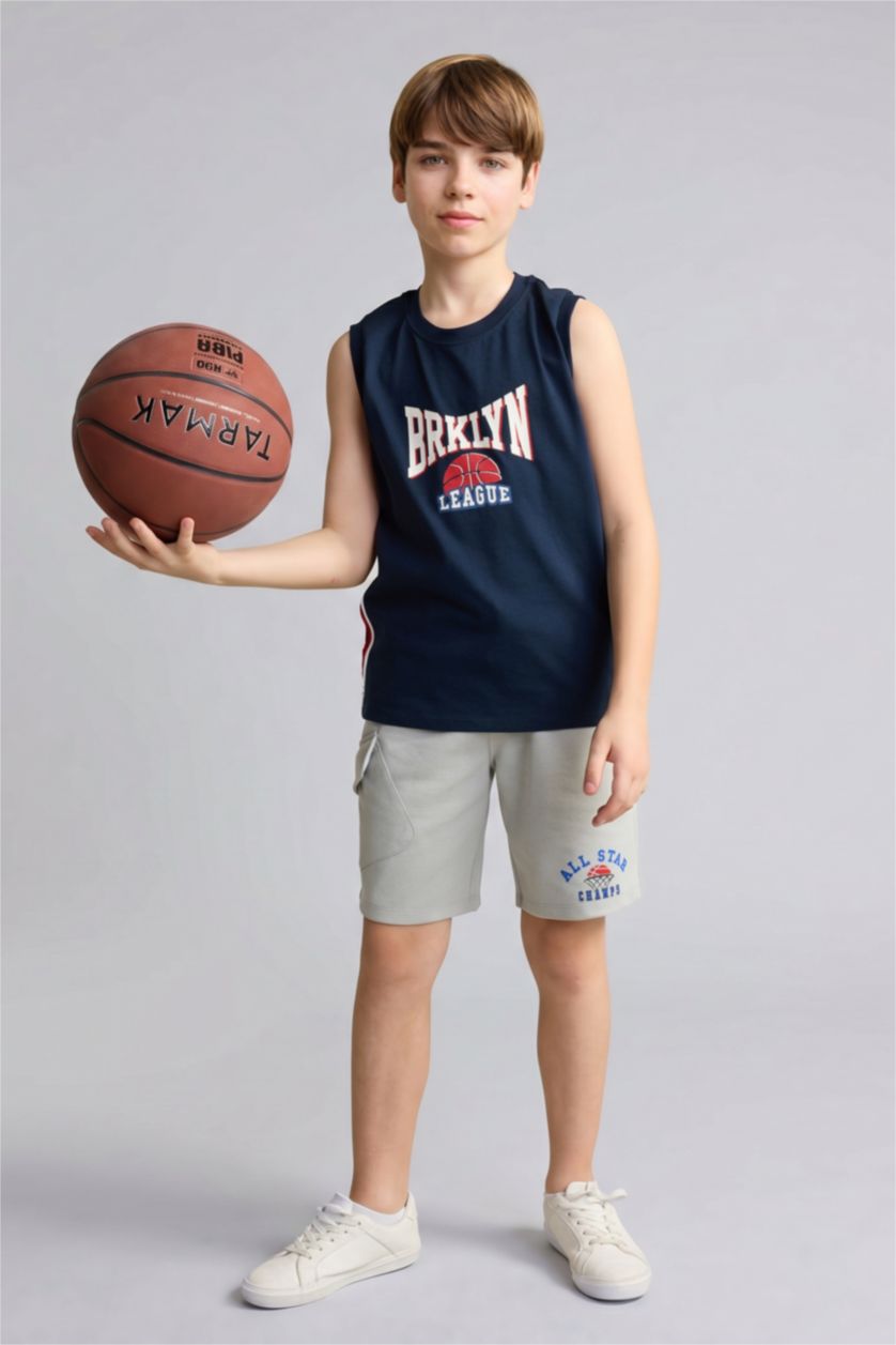 BOYS & TEENS NAVY Boy Regular Fit Printed Tank Top