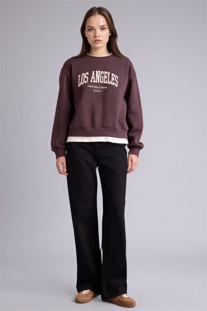 Woman Brown Relax Fit Slogan Long Sleeve Sweatshirt