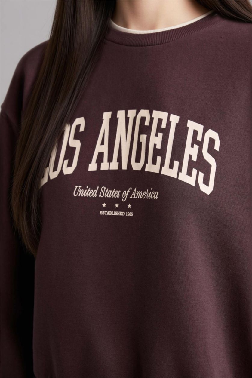 Woman Brown Relax Fit Slogan Long Sleeve Sweatshirt