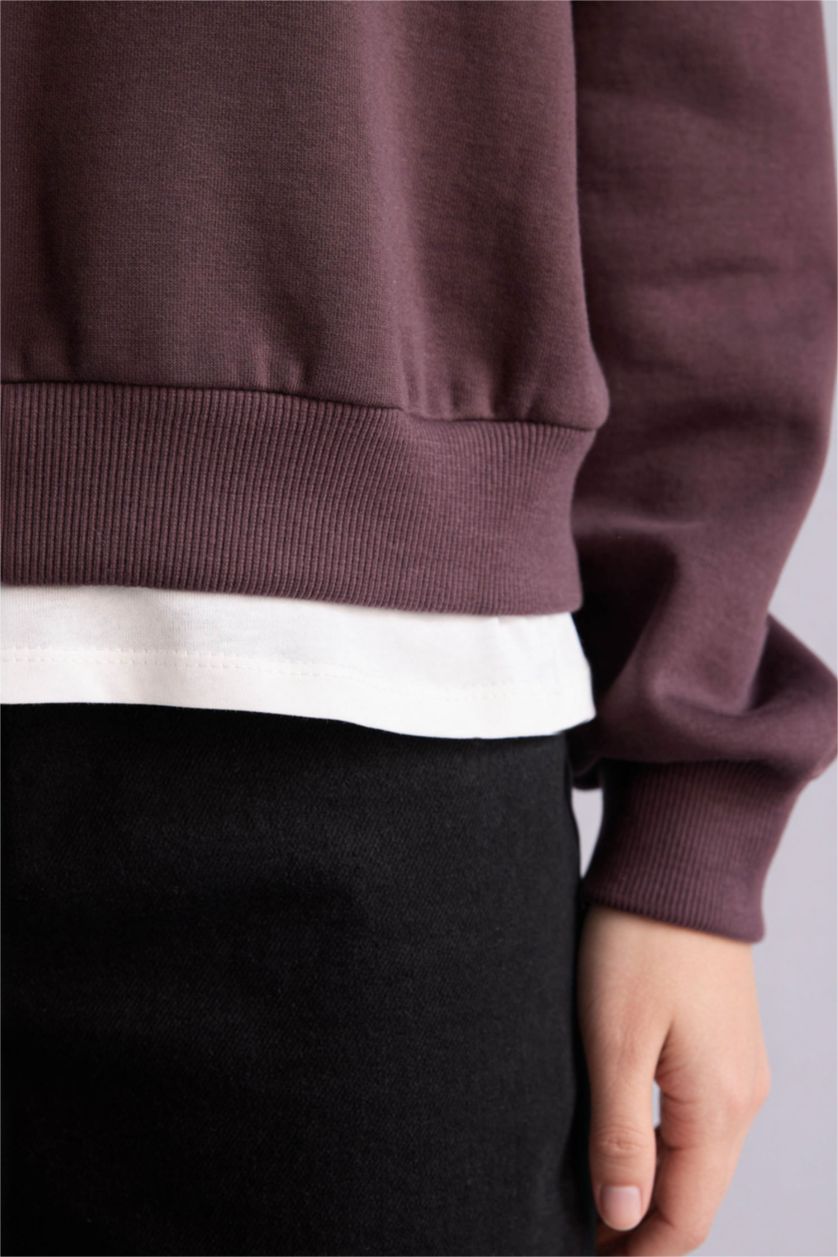 Woman Brown Relax Fit Slogan Long Sleeve Sweatshirt