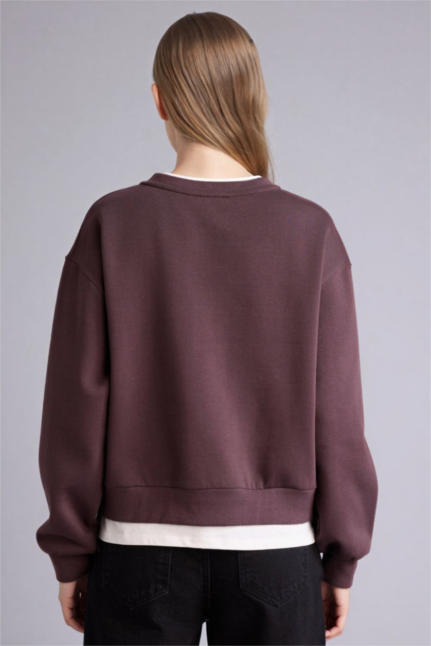 Woman Brown Relax Fit Slogan Long Sleeve Sweatshirt