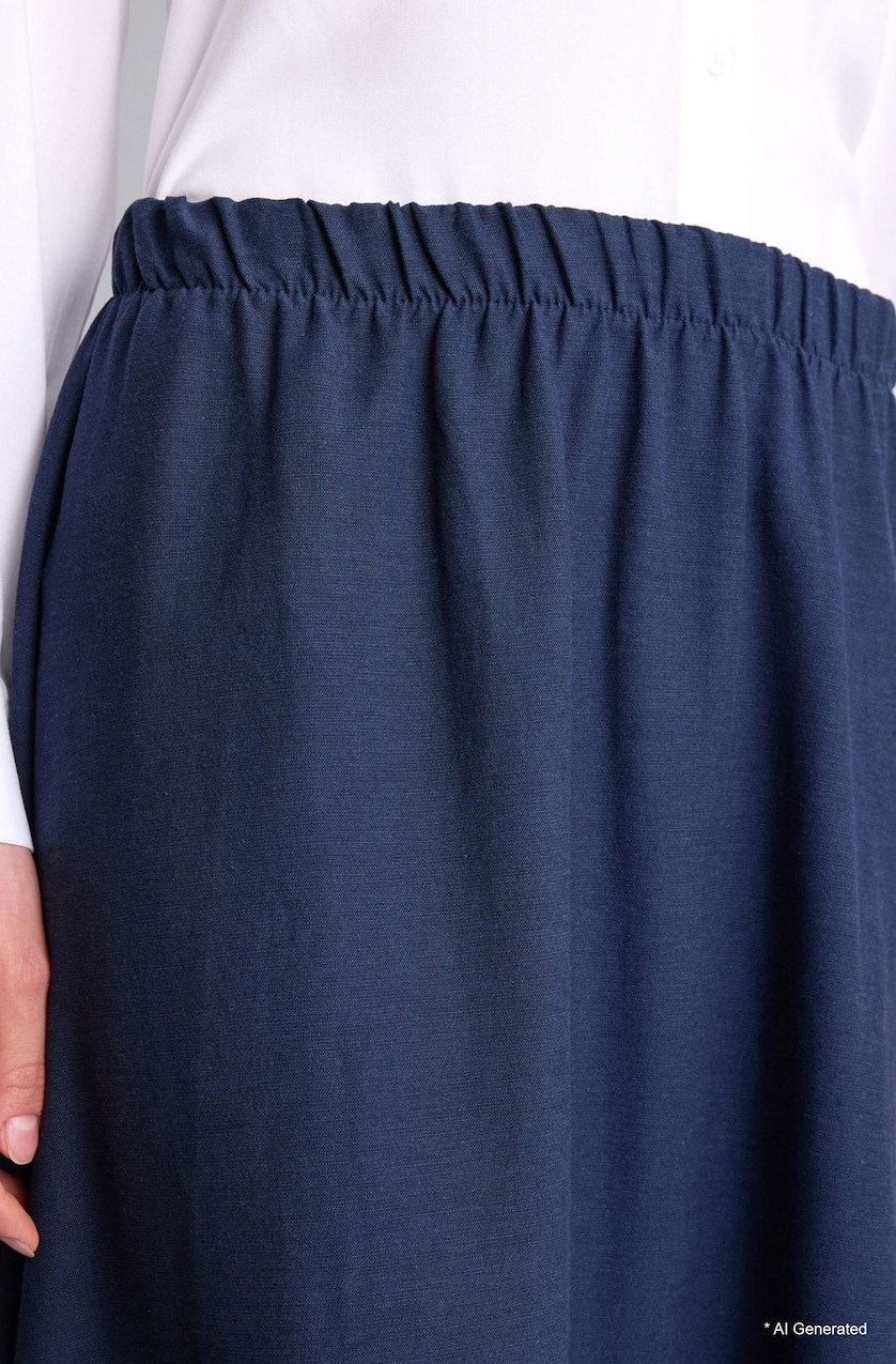 Women NAVY A Cut Linen Skirt