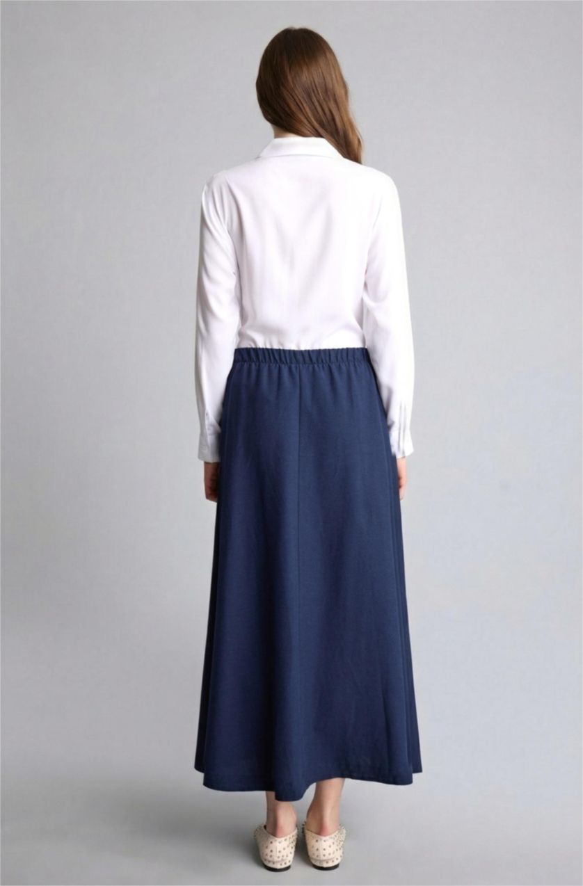 حريمي كحلي جيبة كتان بقصة A