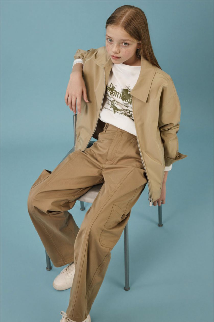 GIRLS & TEENS Light Khaki Girl Baggy Fit Gabardine Trousers