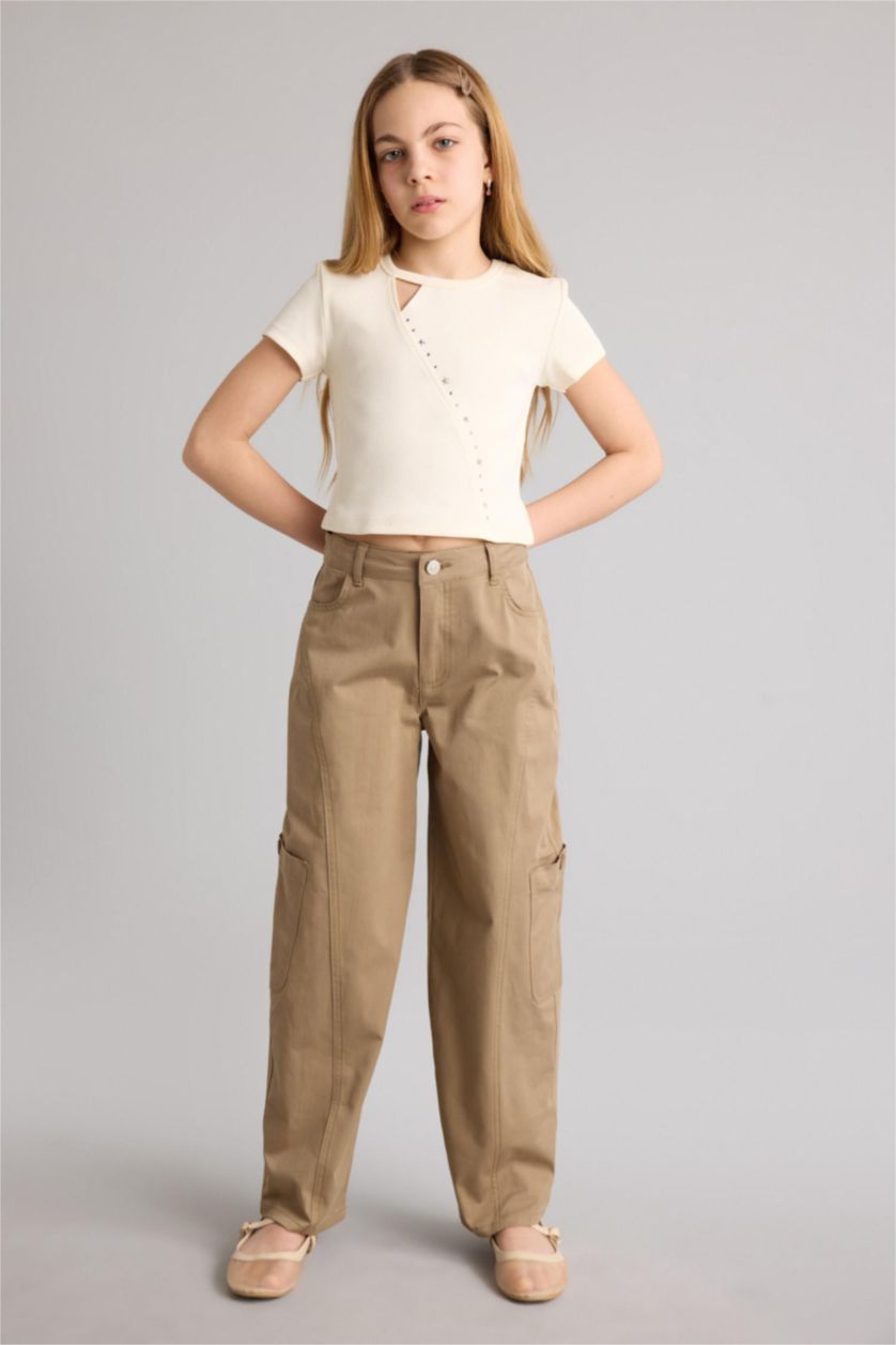 GIRLS & TEENS Light Khaki Girl Baggy Fit Gabardine Trousers