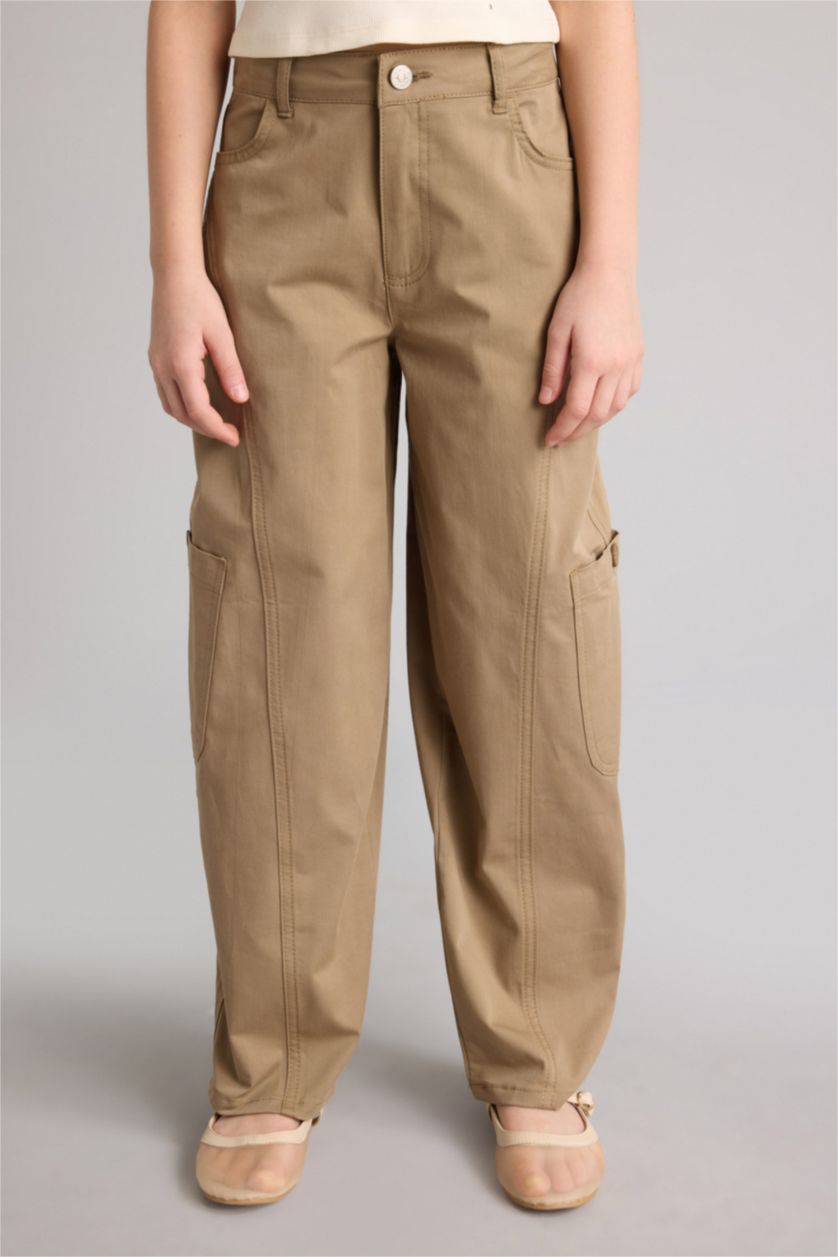 Kız Çocuk - Genç Kız Açık Haki Baggy Fıt Gabardin Pantolon Kız Çocuk