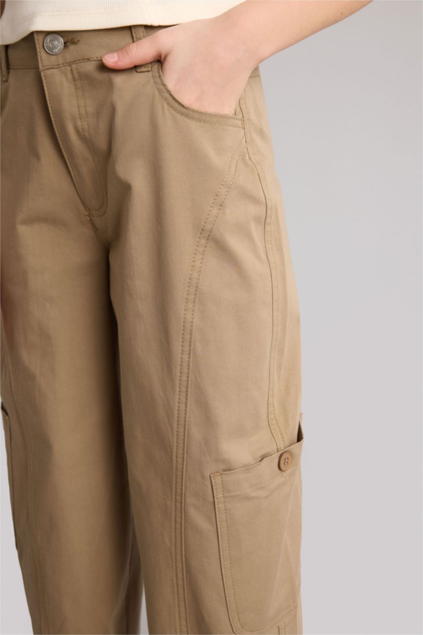 Kız Çocuk - Genç Kız Açık Haki Baggy Fıt Gabardin Pantolon Kız Çocuk