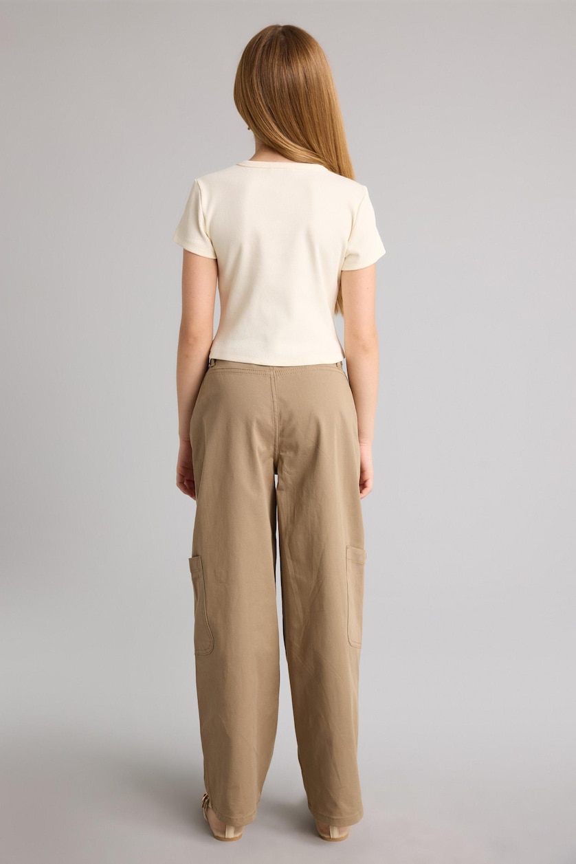 Kız Çocuk - Genç Kız Açık Haki Baggy Fıt Gabardin Pantolon Kız Çocuk