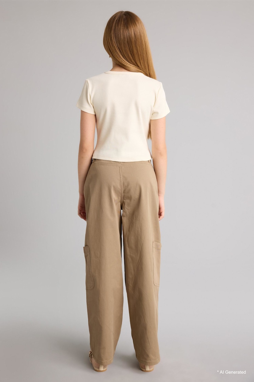 Young Girls - Teen Girls Light Khaki Girl Baggy Fit Gabardine Trousers
