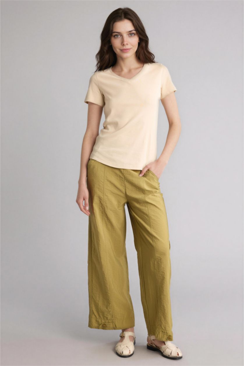 Kadın Meşe Yeşili Regular Fıt Paraşüt Pantolon