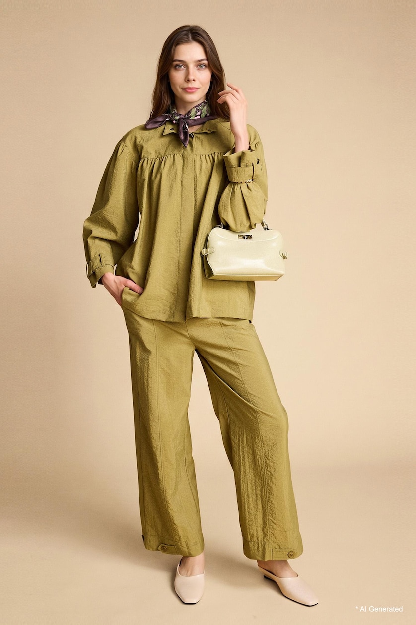 Kadın Meşe Yeşili Regular Fit Paraşüt Pantolon