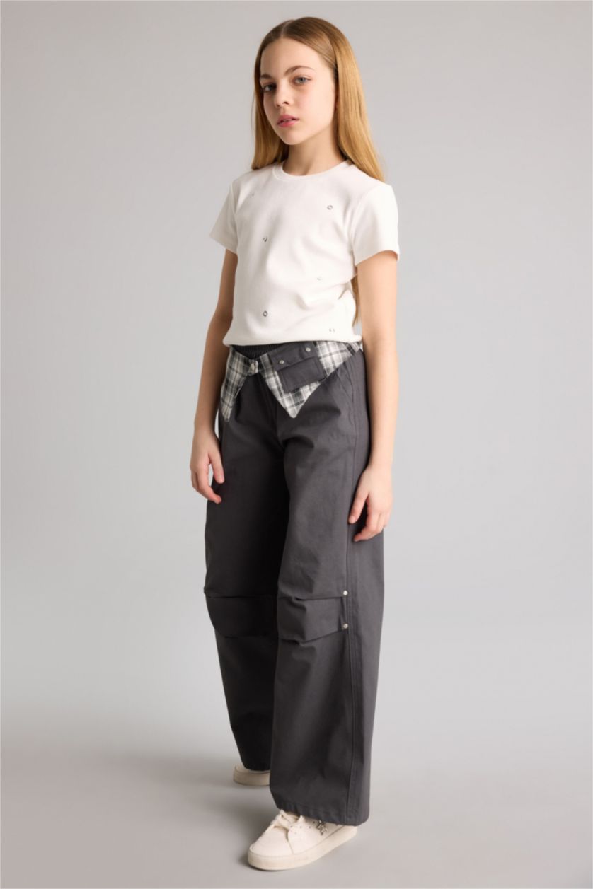 Kız Çocuk - Genç Kız Antrasit Baggy Fıt Poplin Pantolon Kız Çocuk