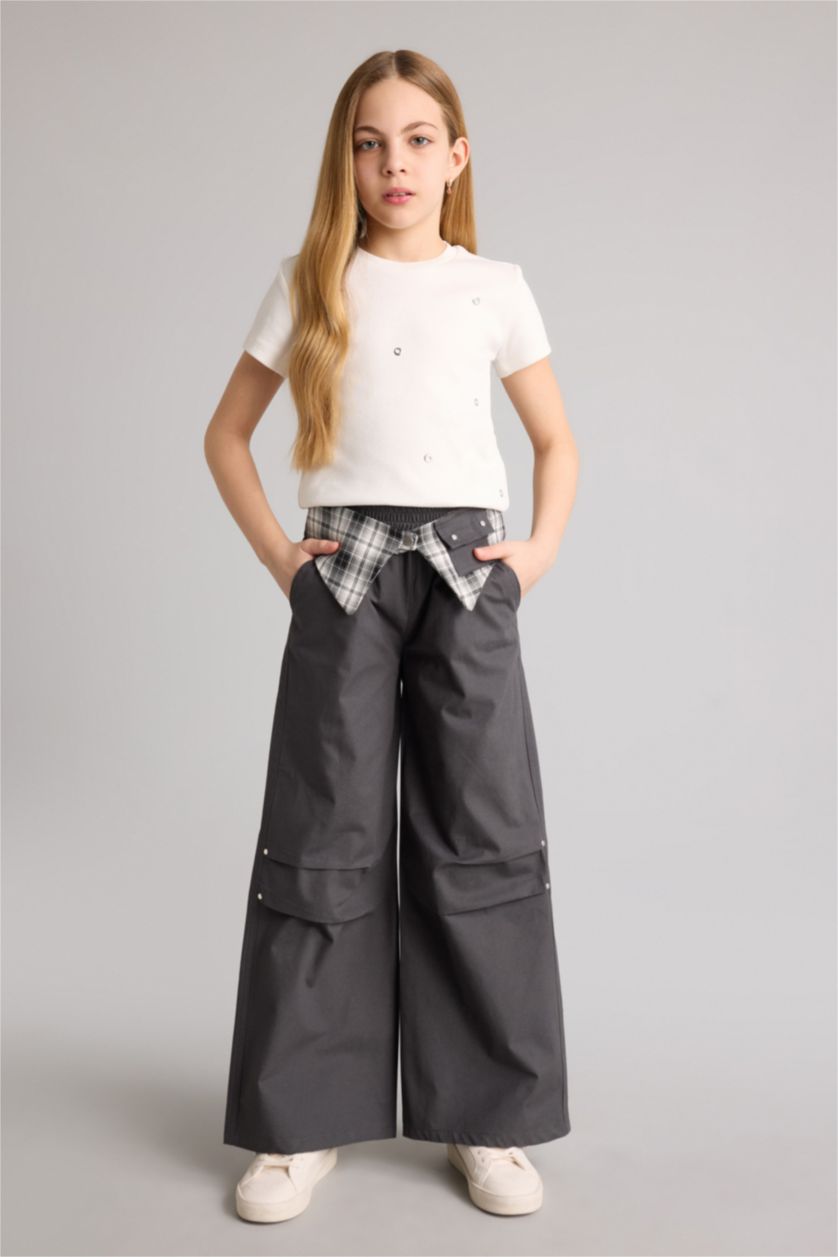 Kız Çocuk - Genç Kız Antrasit Baggy Fıt Poplin Pantolon Kız Çocuk