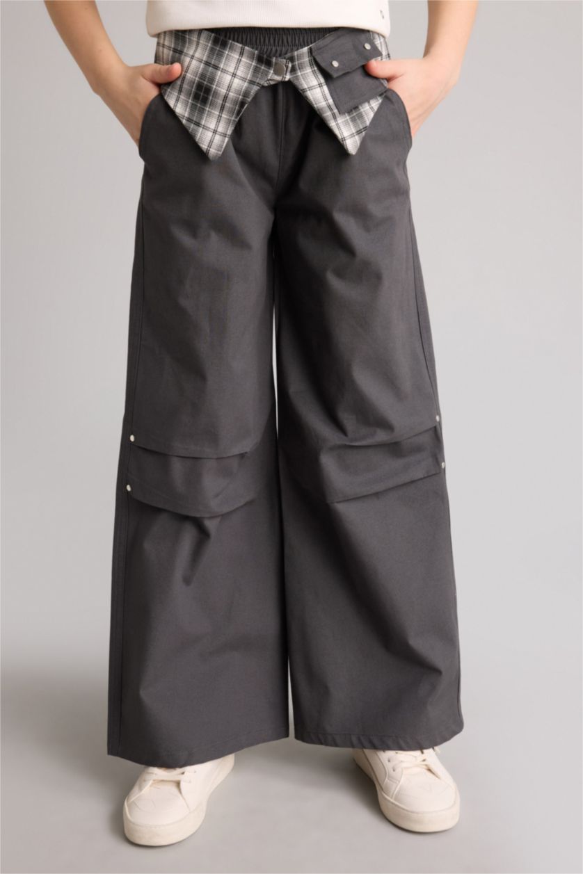 Kız Çocuk - Genç Kız Antrasit Baggy Fıt Poplin Pantolon Kız Çocuk