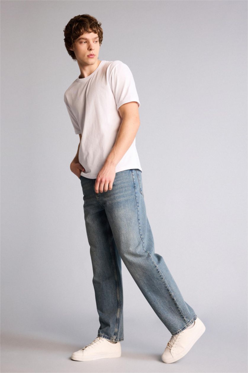 Man Light Blue Baggy Fit Trousers