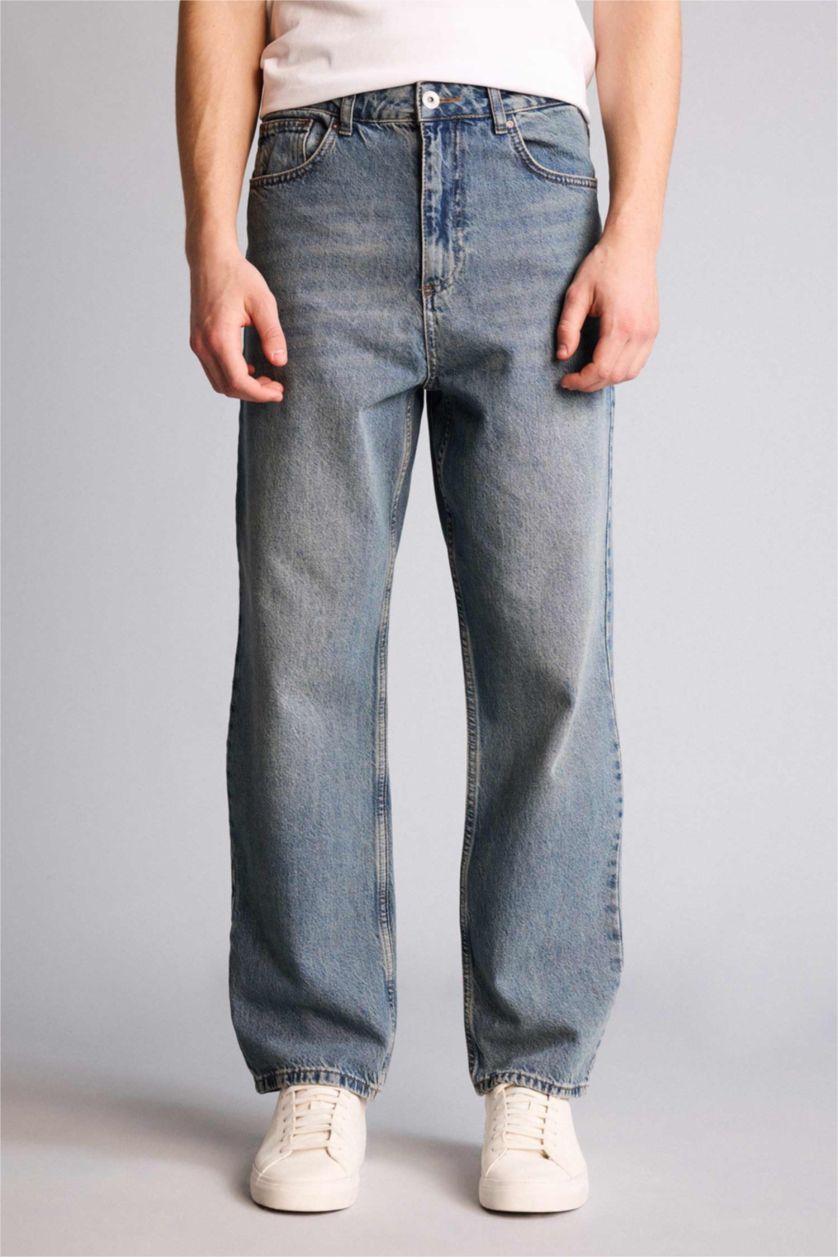 Man Light Blue Baggy Fit Trousers