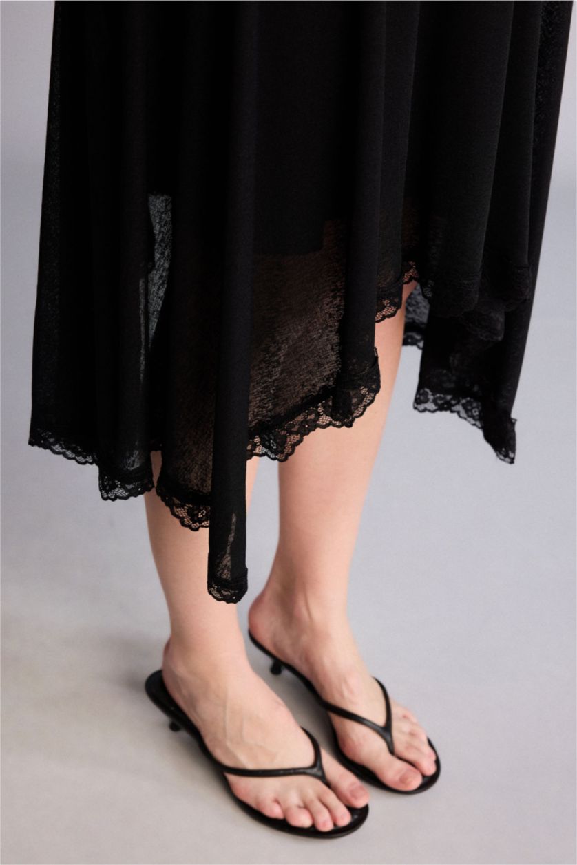 WOMAN Black Asymmetric Crepe Normal Waist Midi Knitted Skirt