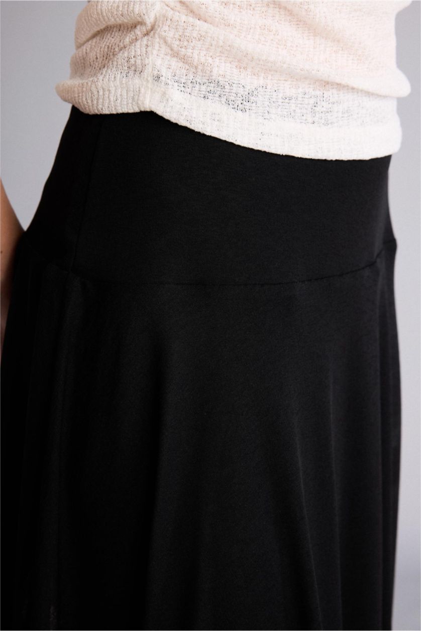 WOMAN Black Asymmetric Crepe Normal Waist Midi Knitted Skirt