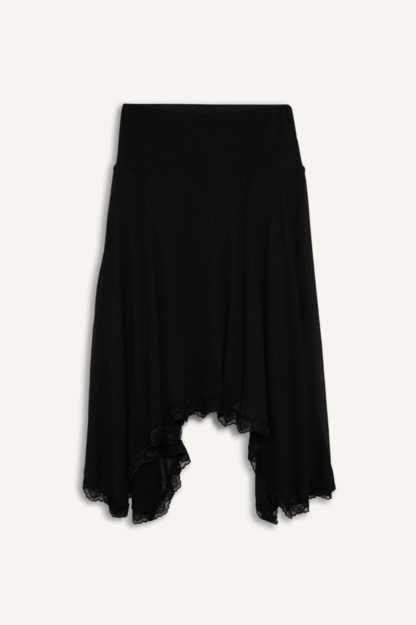 WOMAN Black Asymmetric Crepe Normal Waist Midi Knitted Skirt