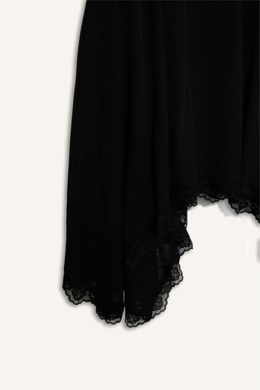 WOMAN Black Asymmetric Crepe Normal Waist Midi Knitted Skirt