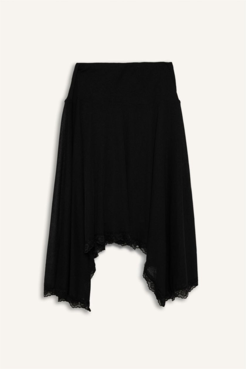WOMAN Black Asymmetric Crepe Normal Waist Midi Knitted Skirt