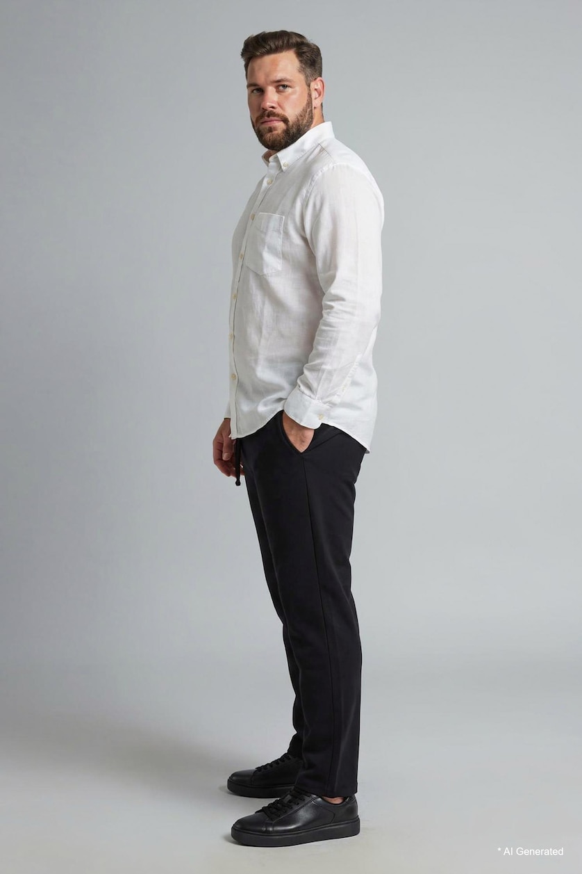 MAN White Plus Size Polo Collar Cotton Shirt
