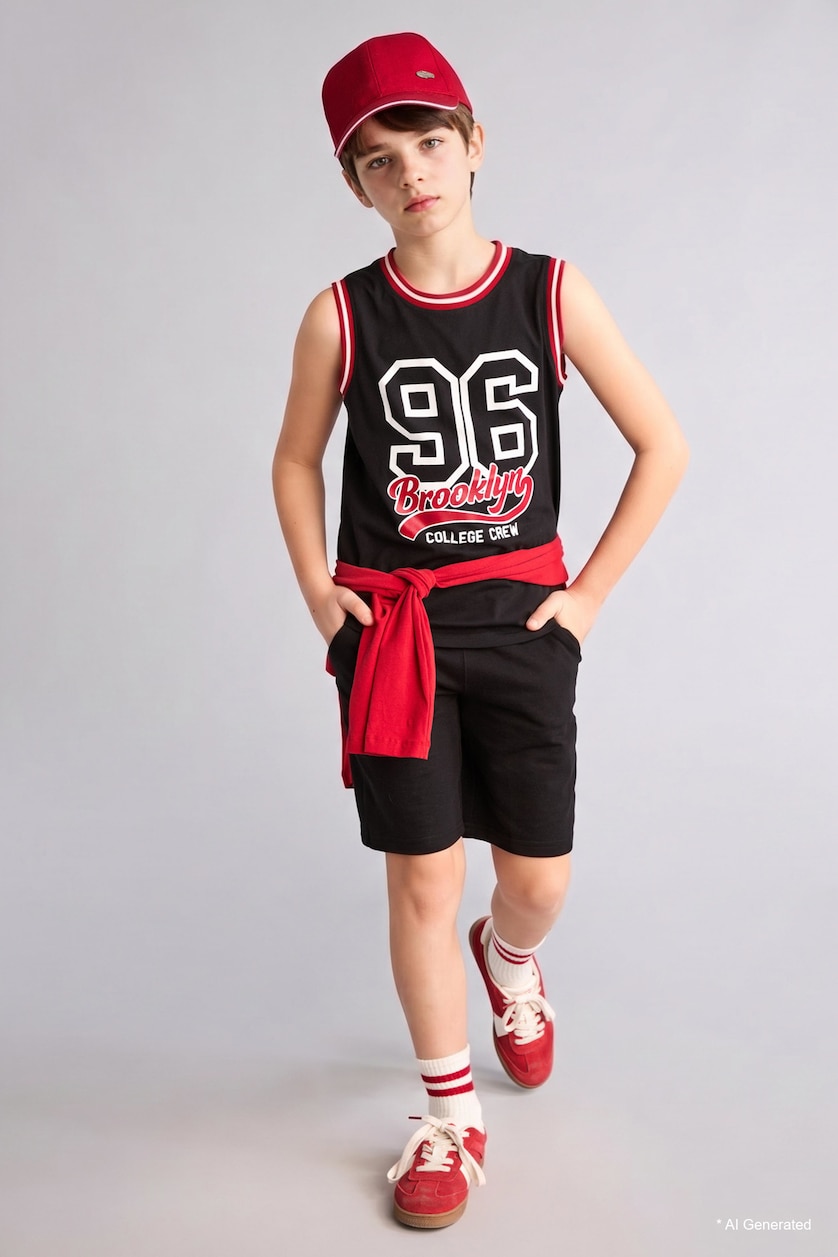 BOYS & TEENS Black Boy Shorts Tank Top 2 Piece Set