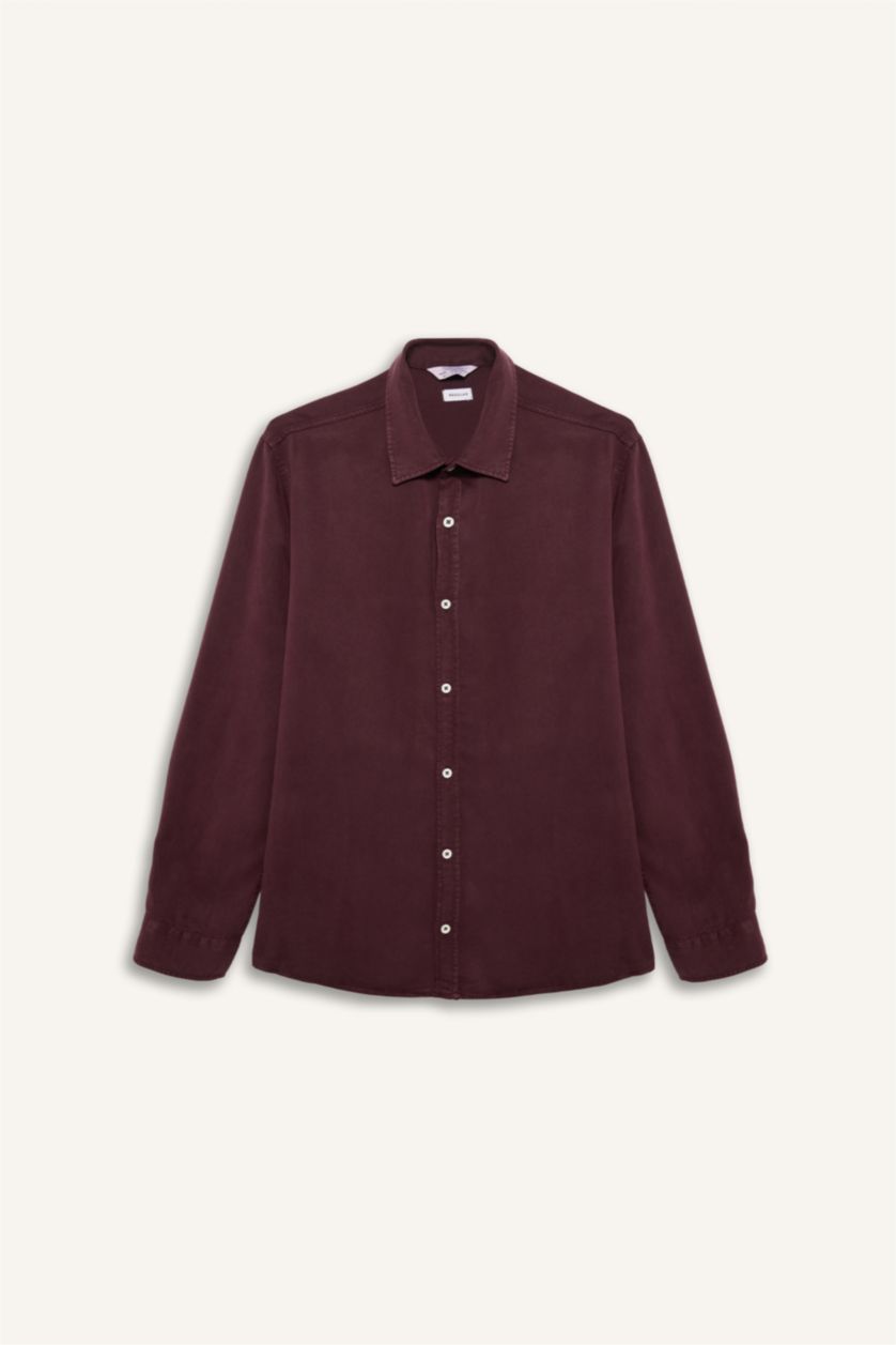 Man Dark Bordeaux قميص ردن طويل