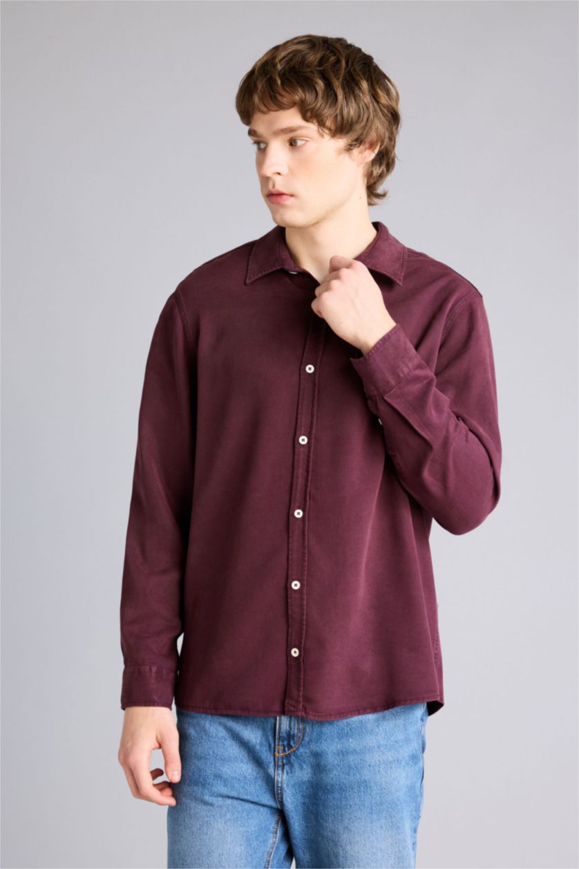 رجالي خمري غامق قميص كم طويل