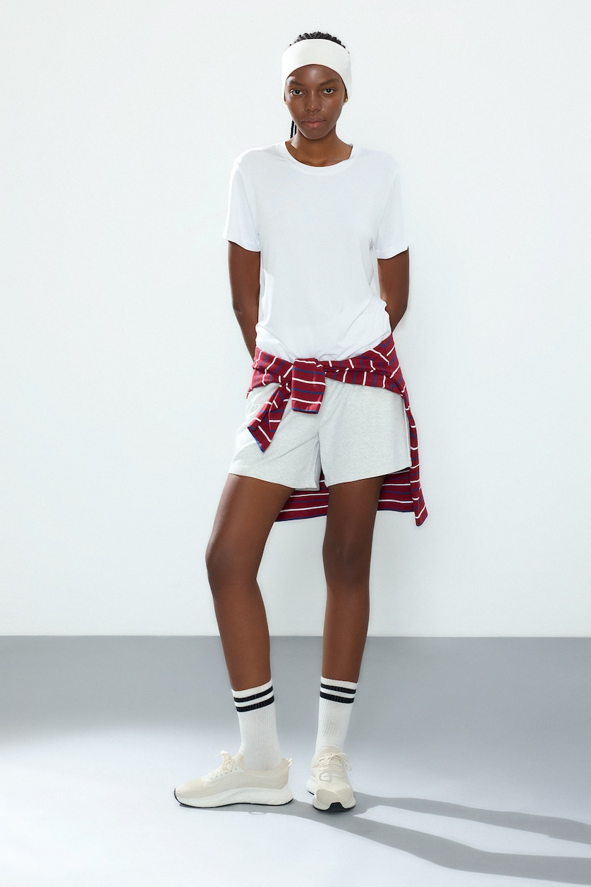WOMAN Grey Melange Standard Fit Modal Short Leg Shorts
