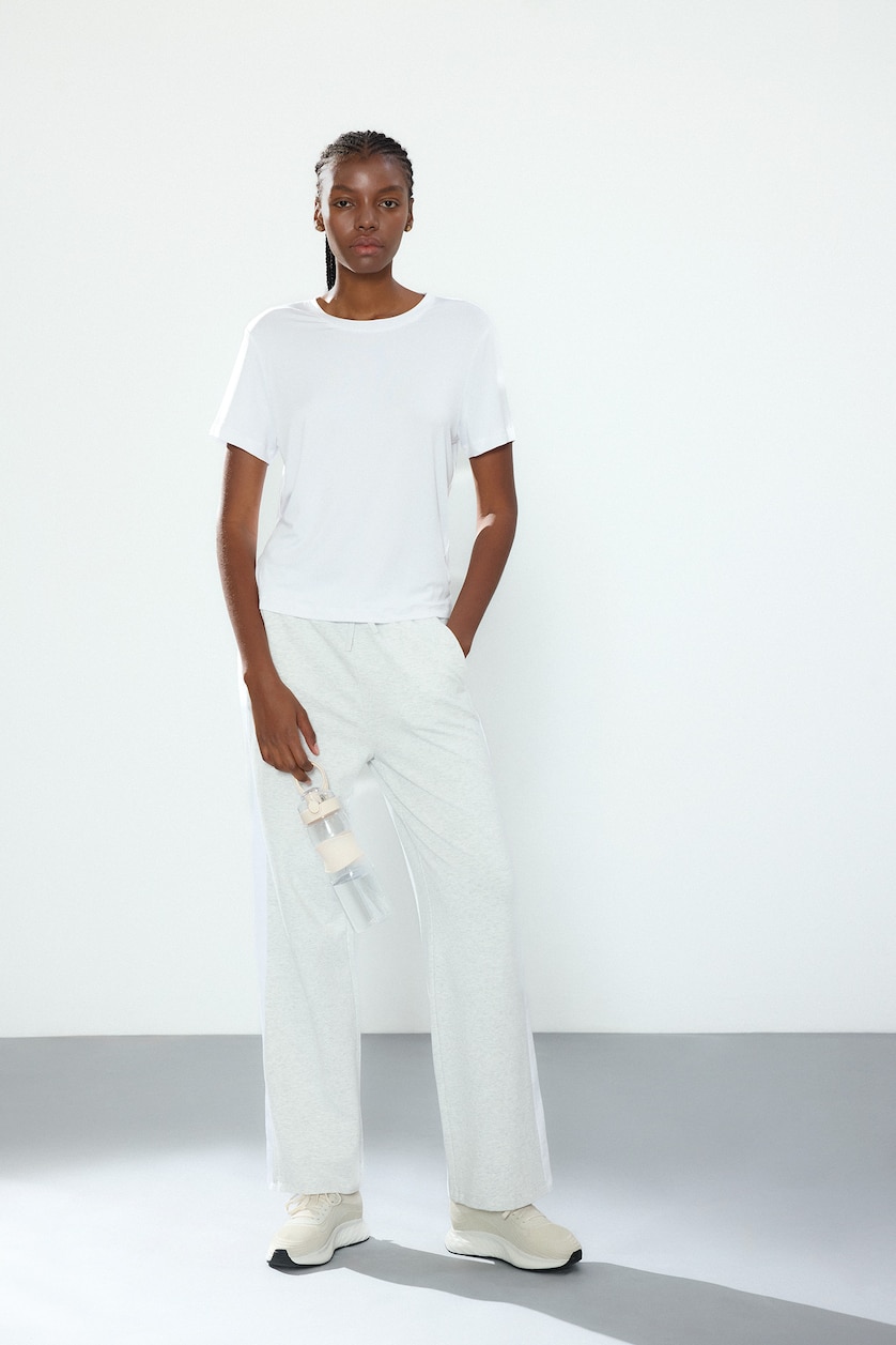 Woman Grey Melange Straight Fit Modal Sports Pants
