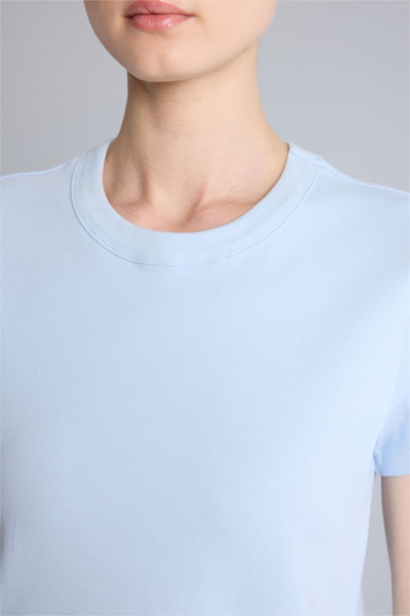 Kadın Açık Mavi Standart Fit Kısa kollu Pamuklu Tişört