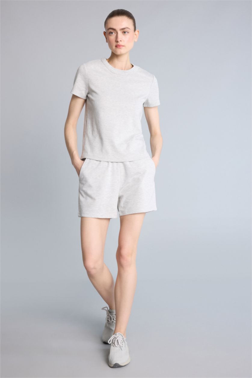 Kadın Gri Melanj Standart Fit Kısa kollu Pamuklu Tişört