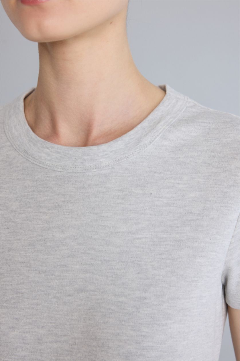 Kadın Gri Melanj Standart Fit Kısa kollu Pamuklu Tişört