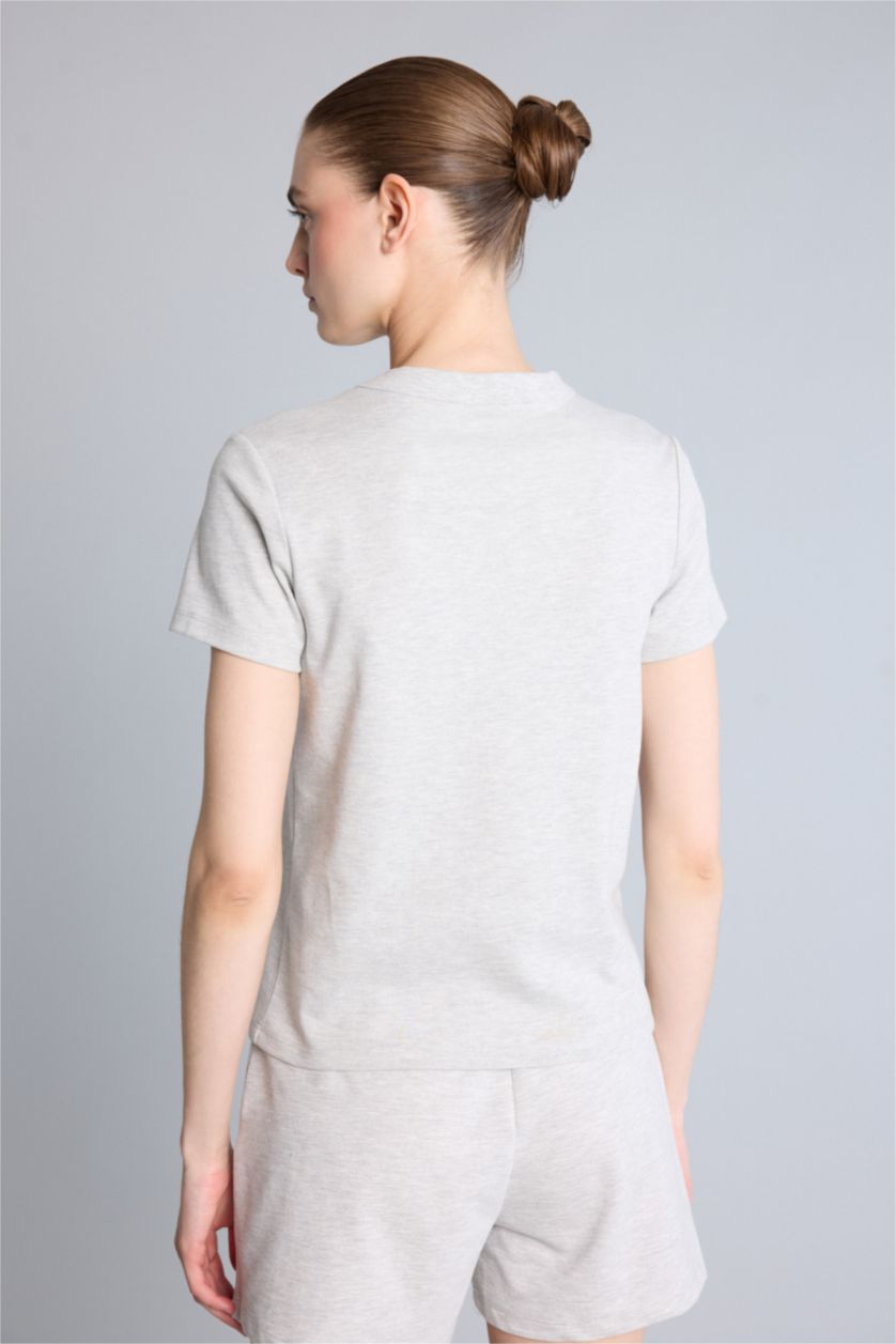 Kadın Gri Melanj Standart Fit Kısa kollu Pamuklu Tişört