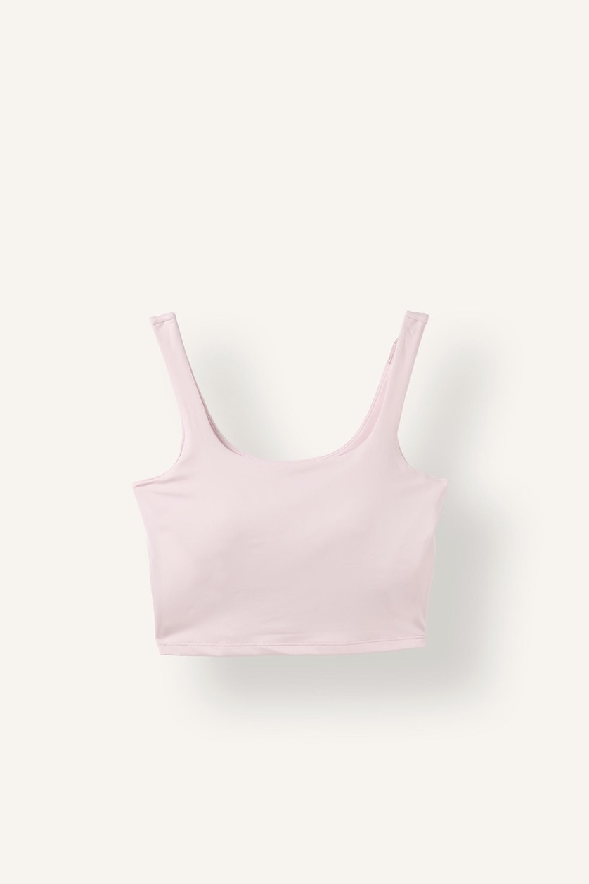 WOMAN Light Pink Square Neck Basic Cropped Sports Tank Top