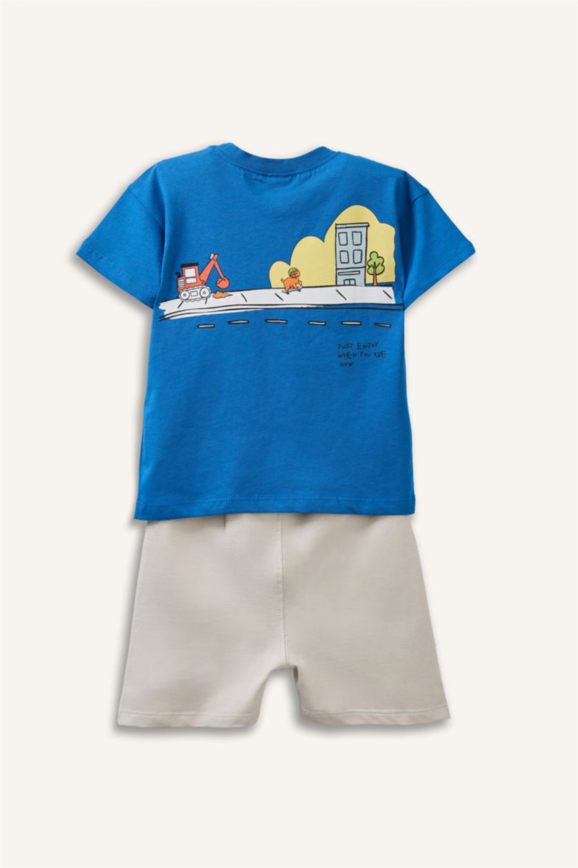 Erkek Bebek Mavi Araç Baskılı 2'li Takım Erkek Bebek