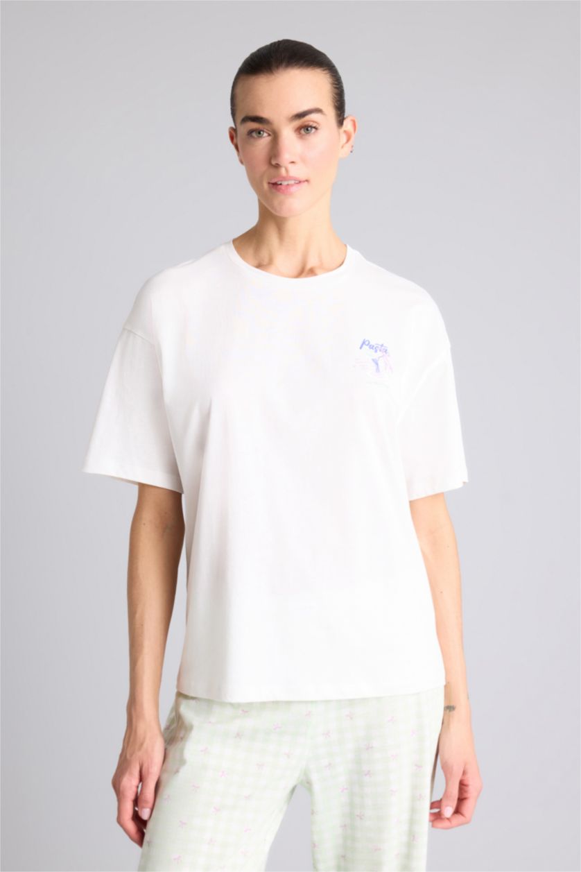 Kadın Mint Pijama Takımı Üst Kareli Alt