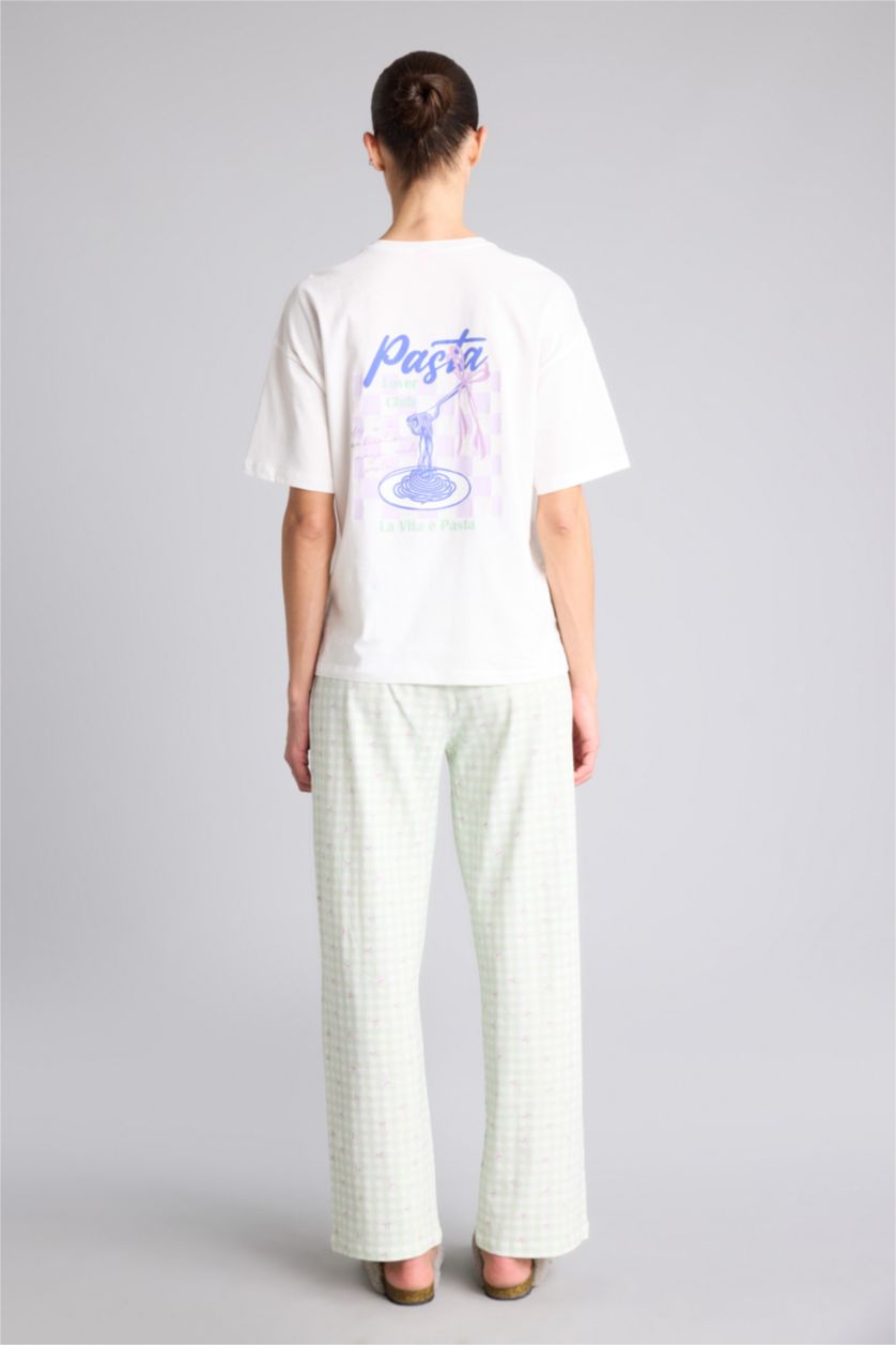 Kadın Mint Pijama Takımı Üst Kareli Alt