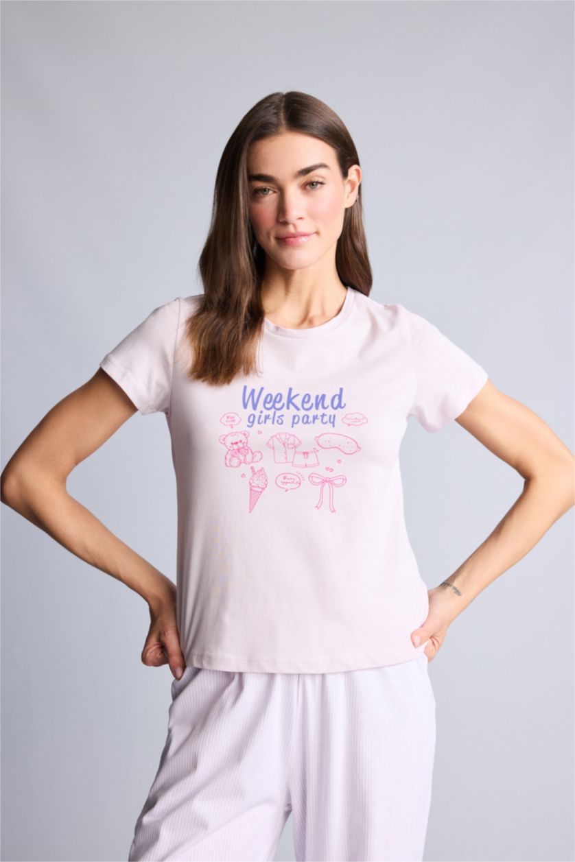 Kadın Pembe Regular Fıt Kısa Kollu 2'li Takım