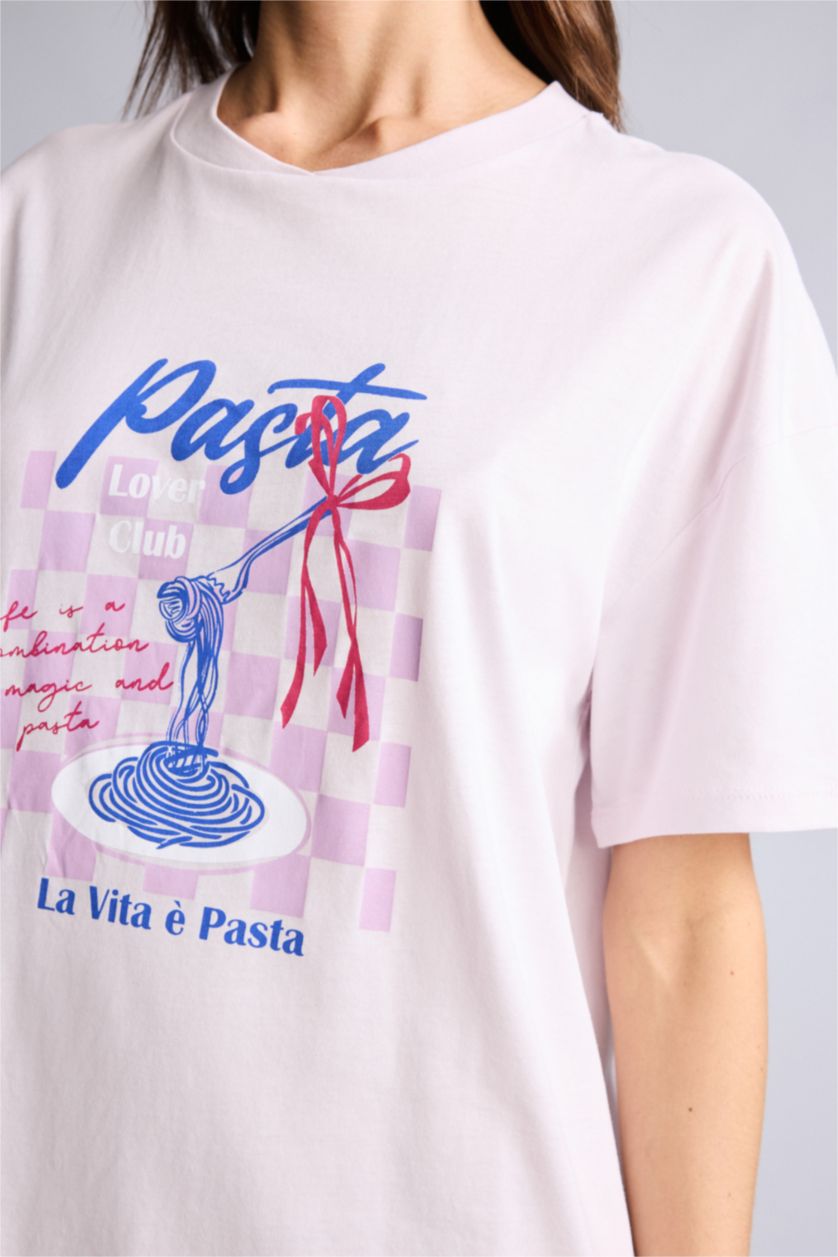 Kadın Pembe Baskılı Kısa Kollu Gecelik