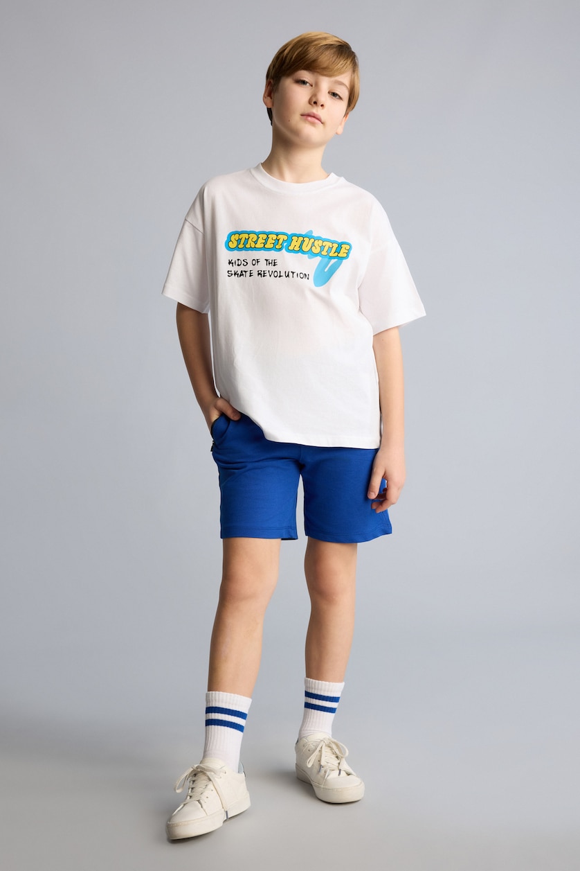 Erkek Çocuk - Genç Erkek Koyu Mavi %100 Pamuk Oversıze Sweatshirt Kumaşı Şort Erkek Çocuk