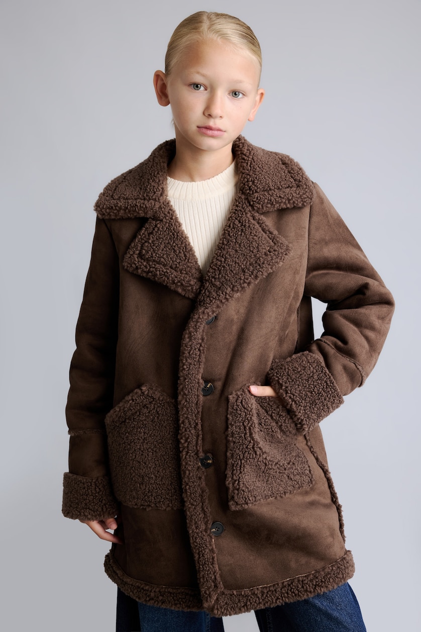 GIRLS & TEENS Brown Girl V-Neck Plush Coat