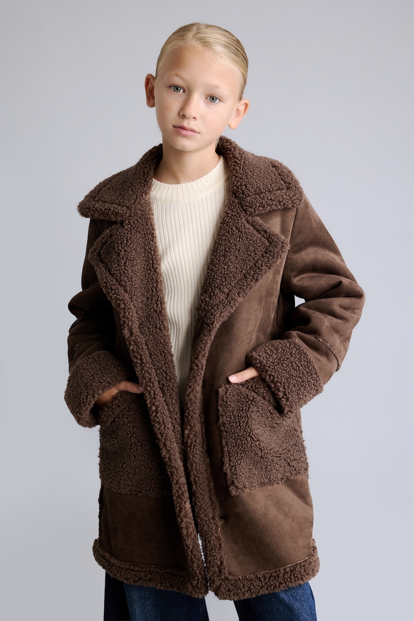 GIRLS & TEENS Brown Girl V-Neck Plush Coat