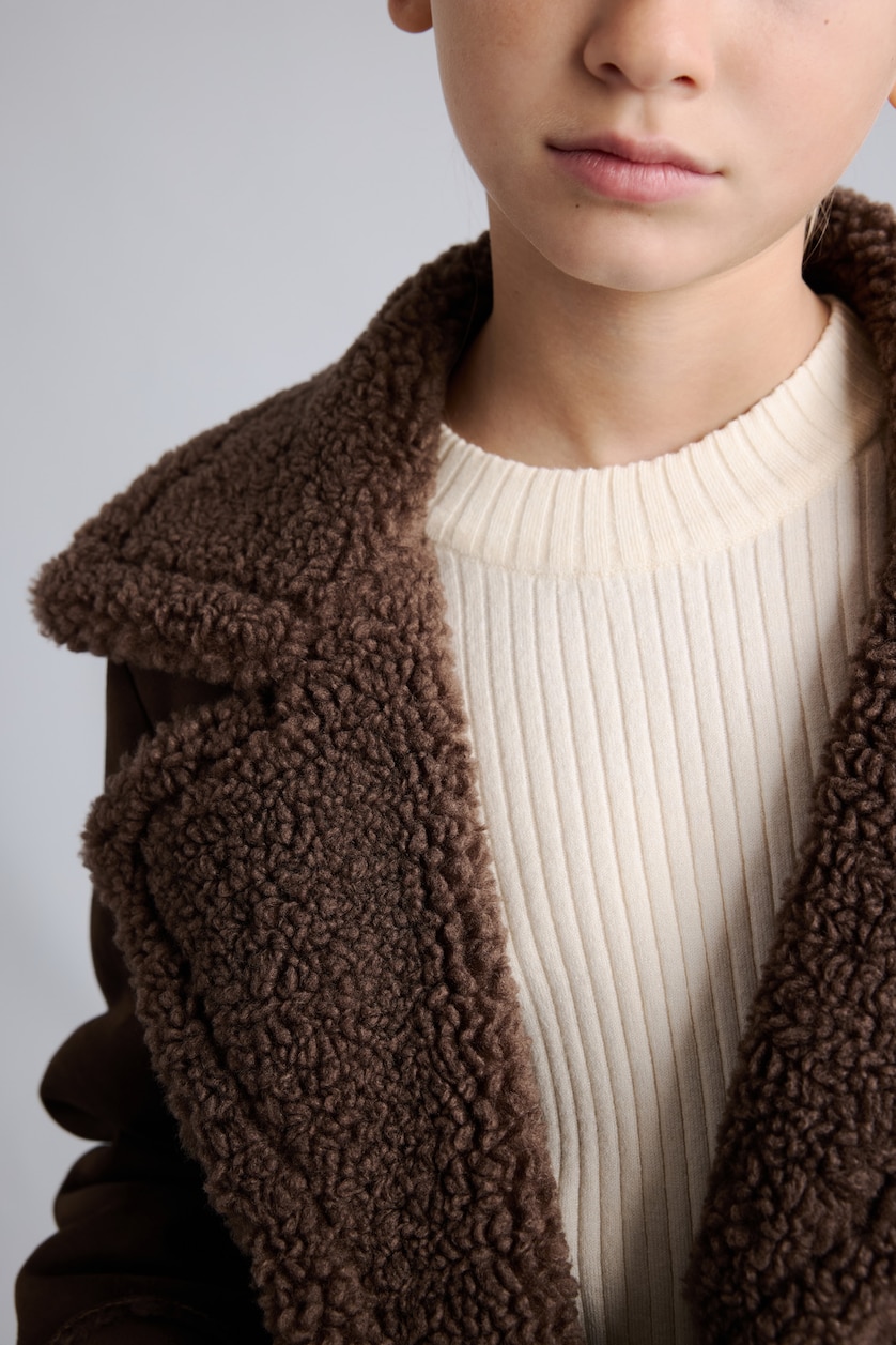 GIRLS & TEENS Brown Girl V-Neck Plush Coat