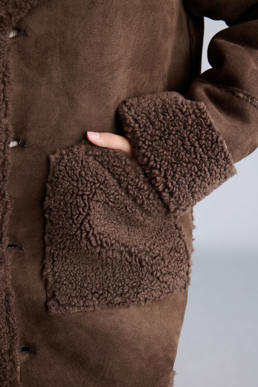 GIRLS & TEENS Brown Girl V-Neck Plush Coat