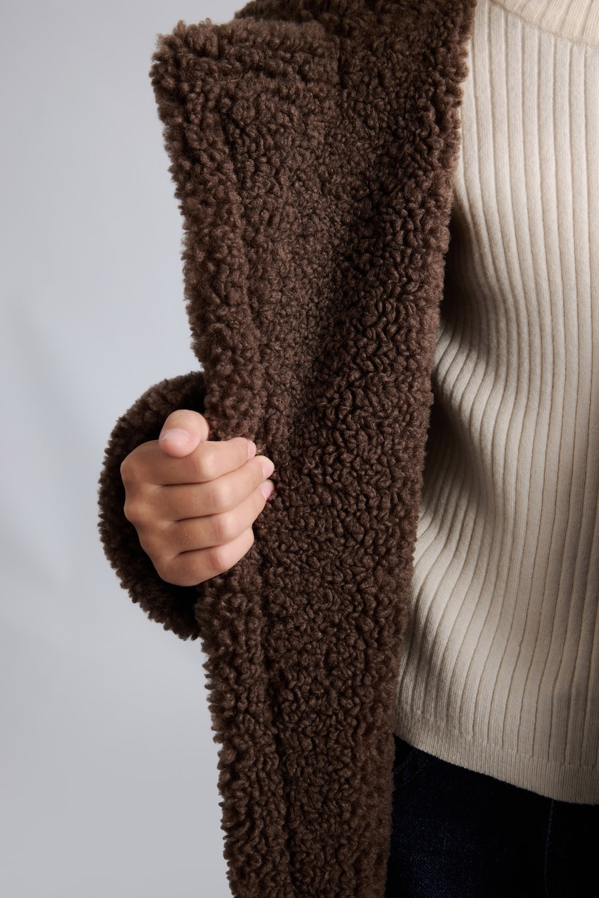 GIRLS & TEENS Brown Girl V-Neck Plush Coat