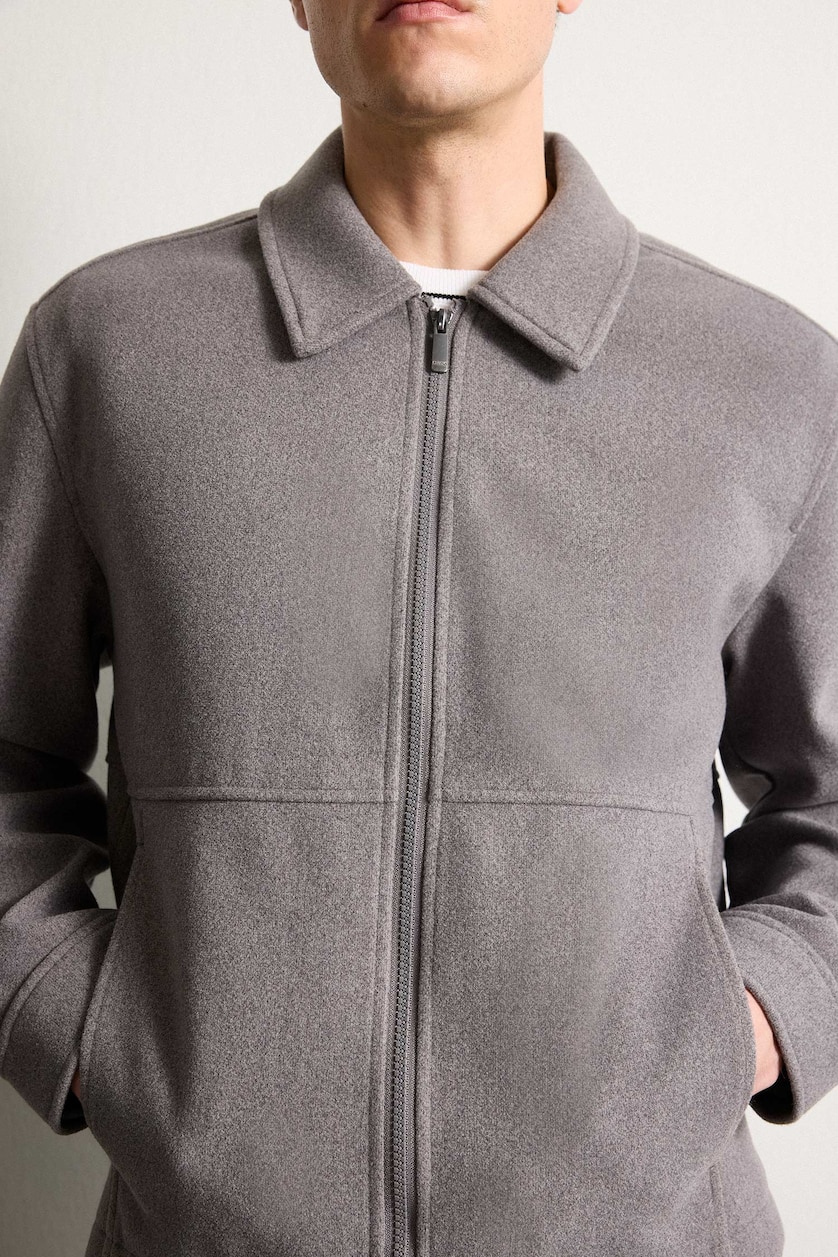 Erkek Koyu Gri Regular Fit Polo Yaka Kaşe Mont