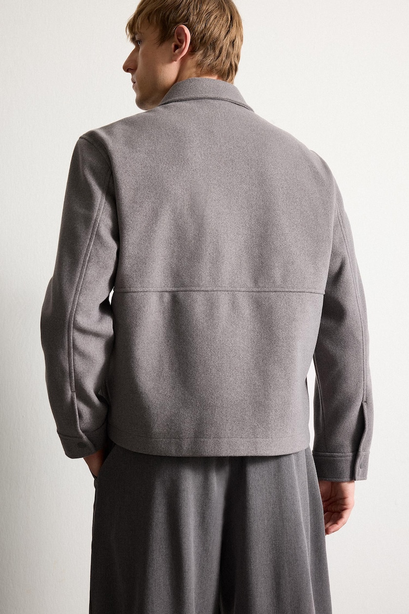Erkek Koyu Gri Regular Fit Polo Yaka Kaşe Mont