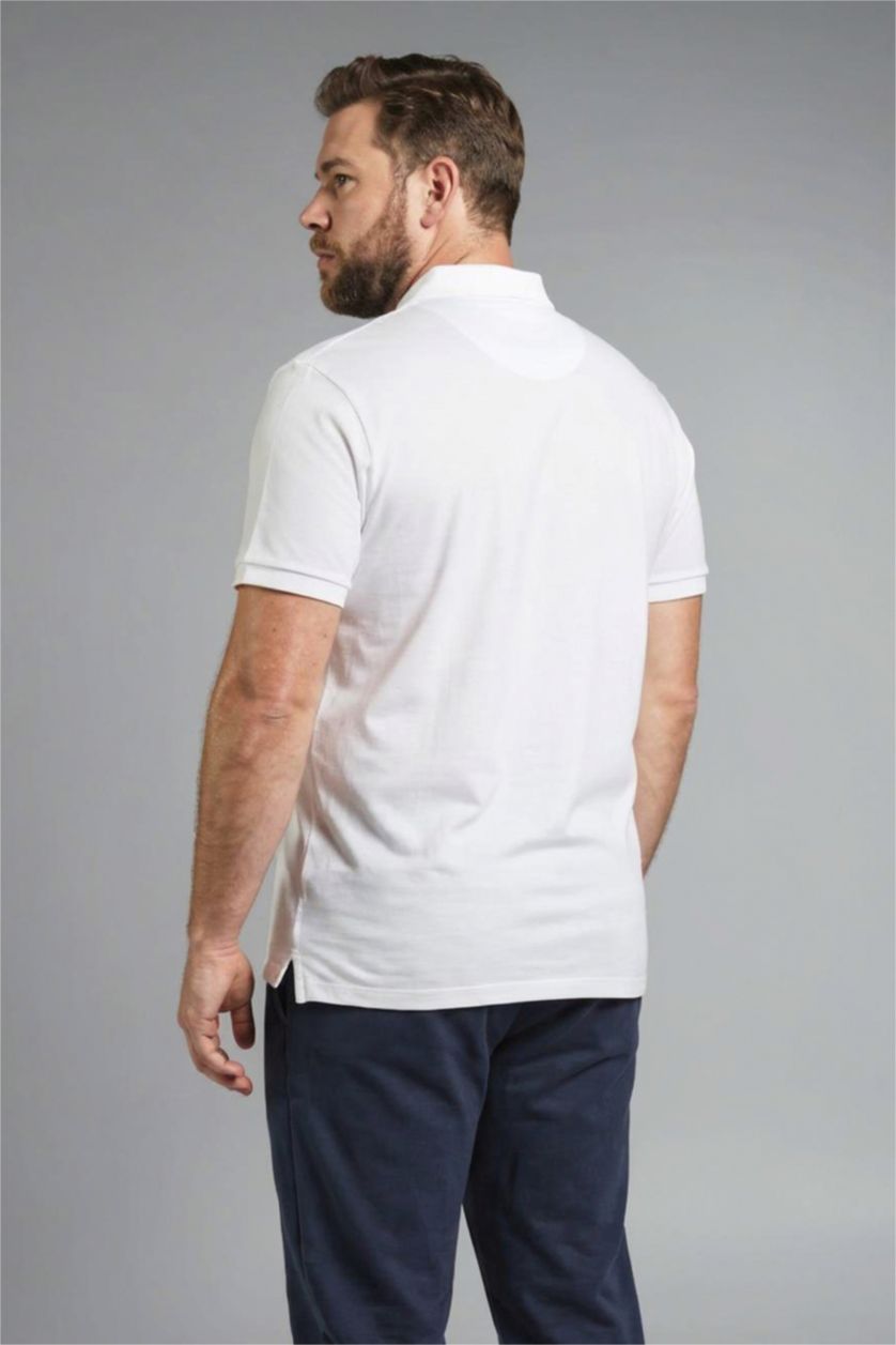 Erkek Kırık Beyaz %100 Pamuk Büyük Beden Polo Tişört